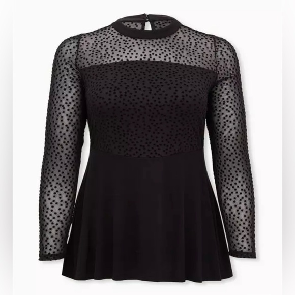 torrid Tops - Black Star Mesh & Premium Ponte Peplum Top